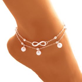 Women's Alloy Anklet With 8-shaped Double-layer Pearls (Color: Silver)