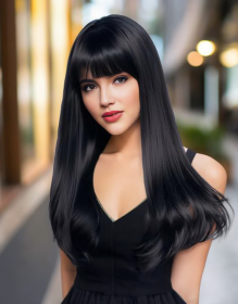 Self-pickup Medium-length Wavy Straight Hair Fully Machine-made Wig 26 Inches Natural Black Heat-resistant Fiber High-temperature Silk Wig Dyeabl (Option: SUE141B)