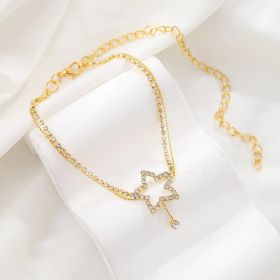 Women's Fashion Personality Five-pointed Star Heart Shape Rhinestone Bead Necklace Anklet (Color: Gold)