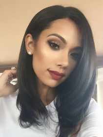 Self-pickup Shoulder-Length Layered Wigs With Bangs  14 Inch Peek-a-boo Color Black Mix Brown Mid-Length Wavy Wigs For Natural Black Women, Heat (Option: SUE61B)