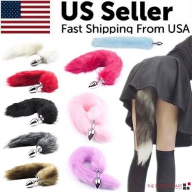 False Fox Tail With Metal Anal-Butt Plug Buttplug Cosplay Game Toy Games Romance (Color: Brown)
