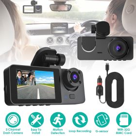 3-channel Car Camera With 32GB MMC Card (Color: Black)
