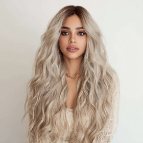 European And American Fashion T-shaped Lace Front Wig Gray Gradient Wavy Curly Hair Wig For Women SM9017 (Option: Gray gradient-24Inches)