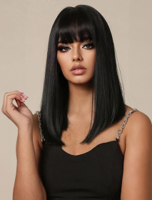 Self-pickup Medium-length Straight Hair Fully Machined Bangs Wig 14 Inches Natural Black Heat-resistant Fiber High Temperature Silk Wig Dyeable A (Option: SUE161B)