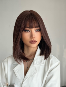 12 Inch Natural Black Short Bob Wigs With Bangs Light Yaki Straight Hair Blunt Cut Glueless Wigs Realistic Look Daily Costume Wig For Women Synth (Option: 6H)